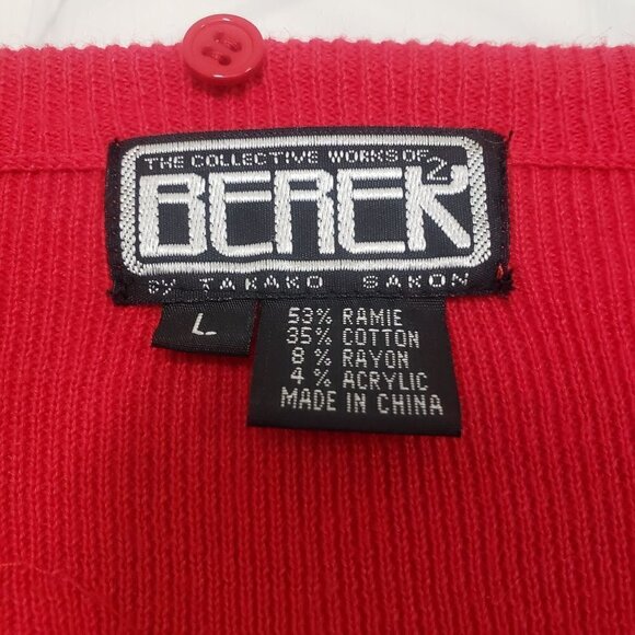 Berek Dog Cardigan Red Knit Cotton Blend V Neck Sweater Womens Size Large - Picture 9 of 15